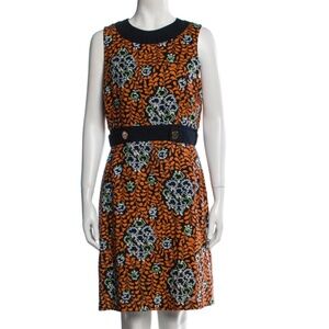 Tory Burch Navy and Orange Linen Sheath Dress 8